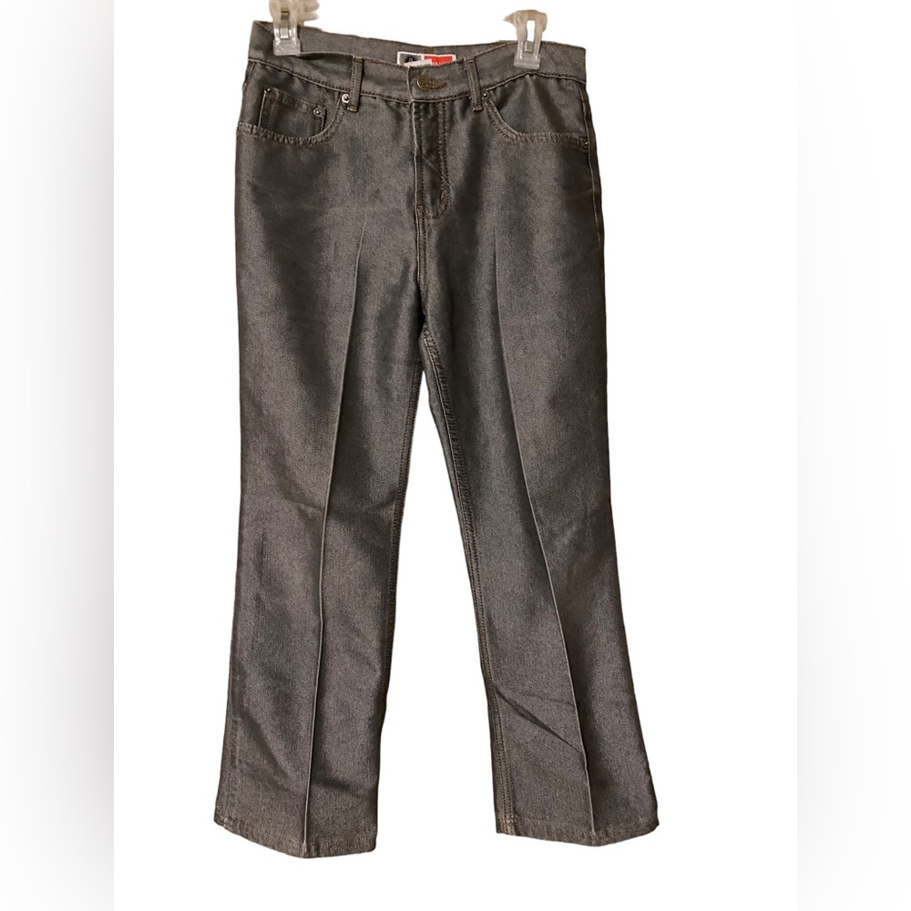 Arizona Jean Company Shiny Gray Jeans Flare Leg Women’s Size 28 Waist Mid-Rise